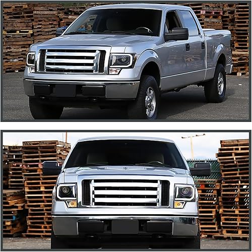 Miniatura 2 de Spec-D Tuning Faros delanteros de proyector negros con tubo LED compatible con Ford F150 2009-2014, conjunto de faros delanteros izquierdo + derecho