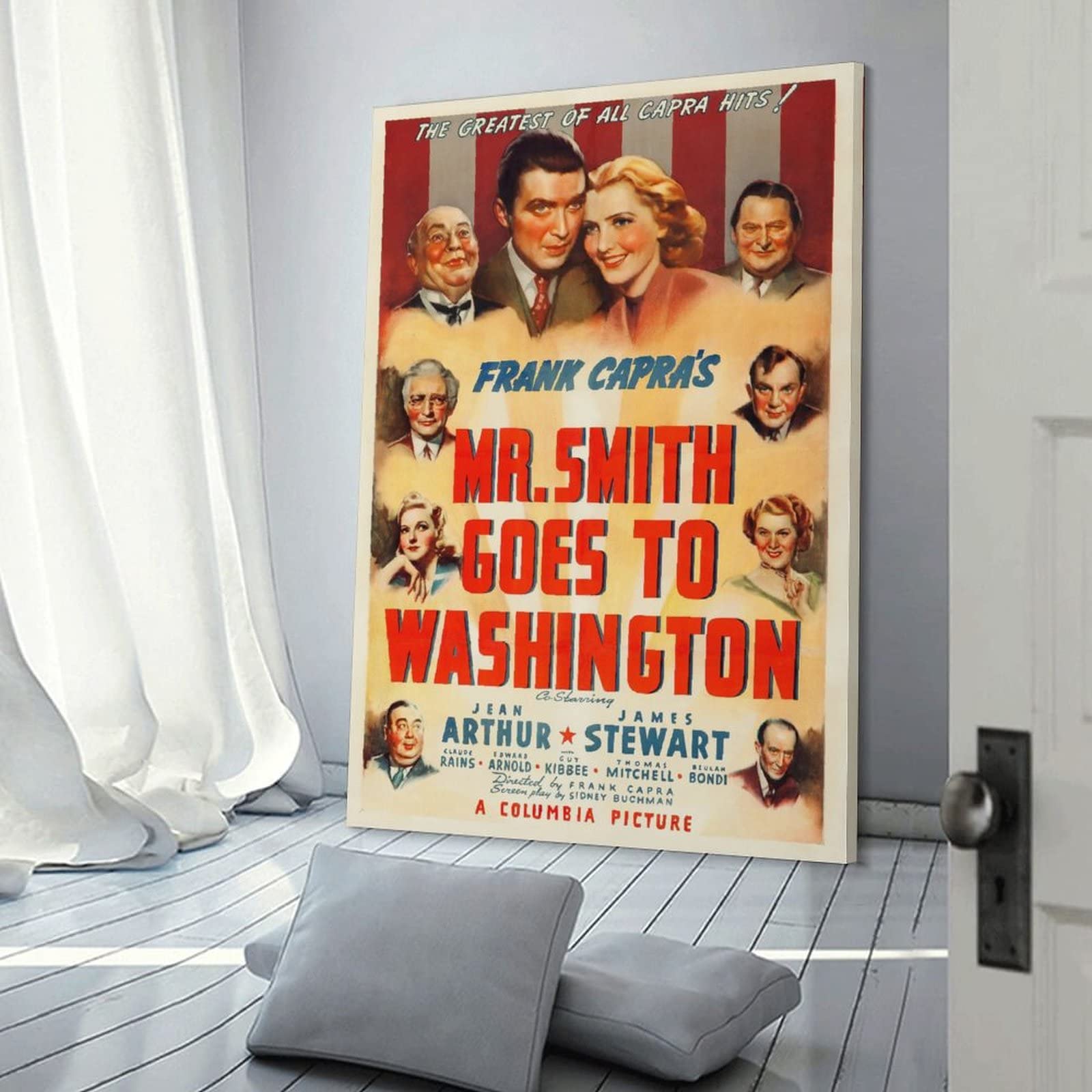 Poster vintage con scritta "Mr Smith Goes To Washington", commedia classica, su tela, per soggiorno, camera da letto, 50 x 75 cm