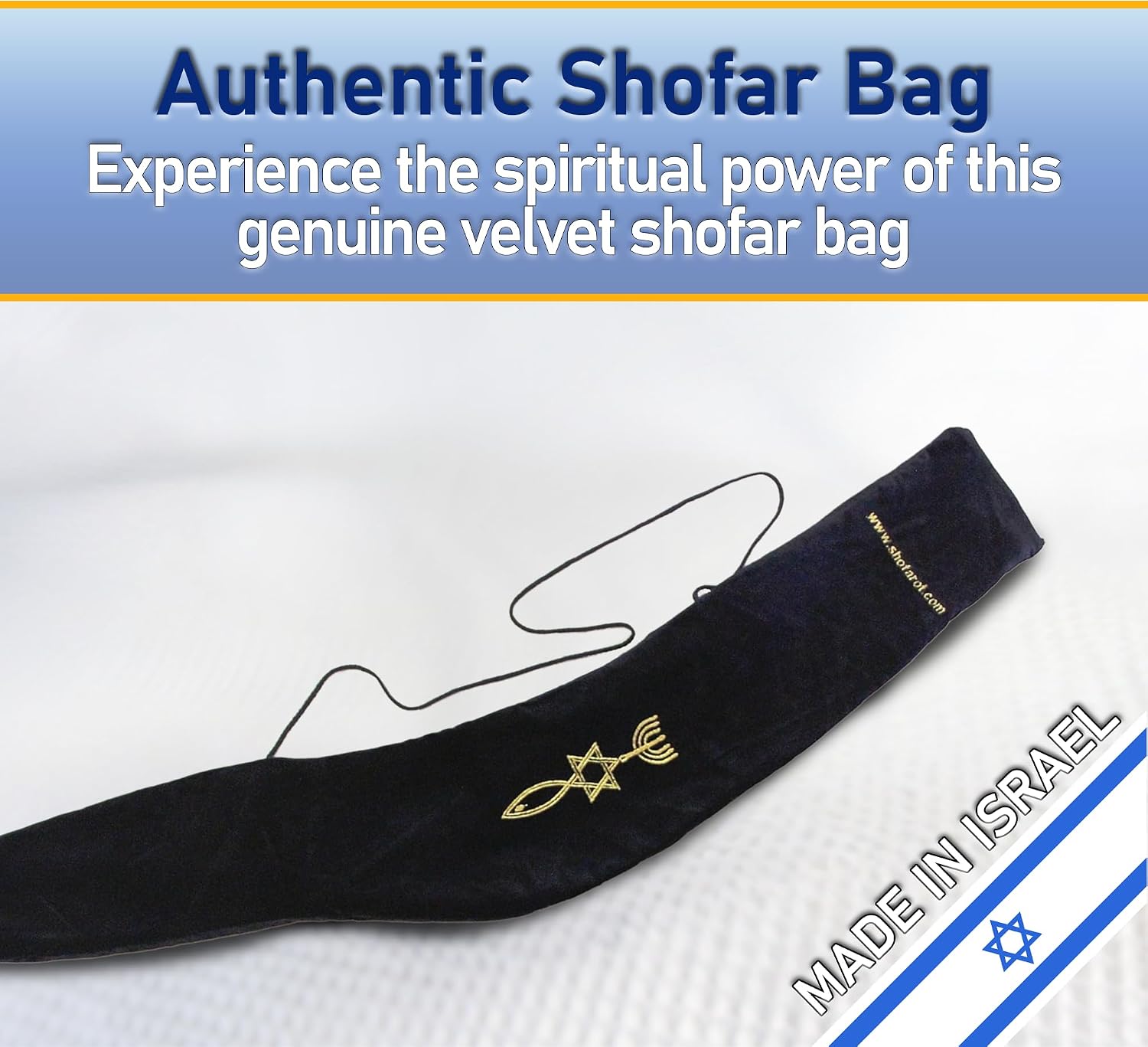 Long Velvet Yemenite Kudu Kosher Shofar Bag | Elegant Protective Shofar Bag for Christian & Jewish Ceremonies | Durable Israel Bags