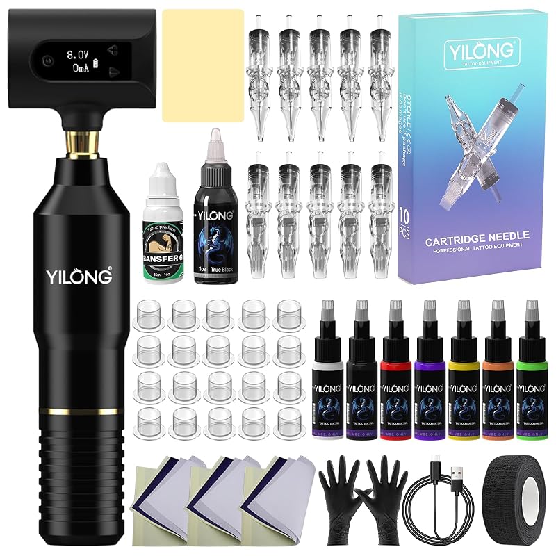 Kit inicial para tatuagem YILONG com máquina tipo caneta sem fio