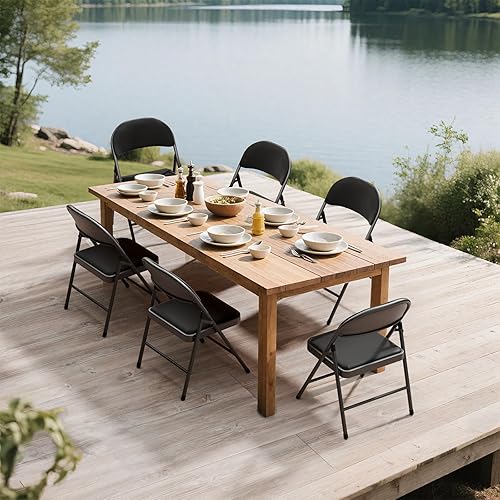 Miniatura 2 de 6 Pack Black Folding Chairs with Padded Cushion for Outside, Portable Stackable Commercial Metal Foldable Chairs with Steel Frame for Party Home