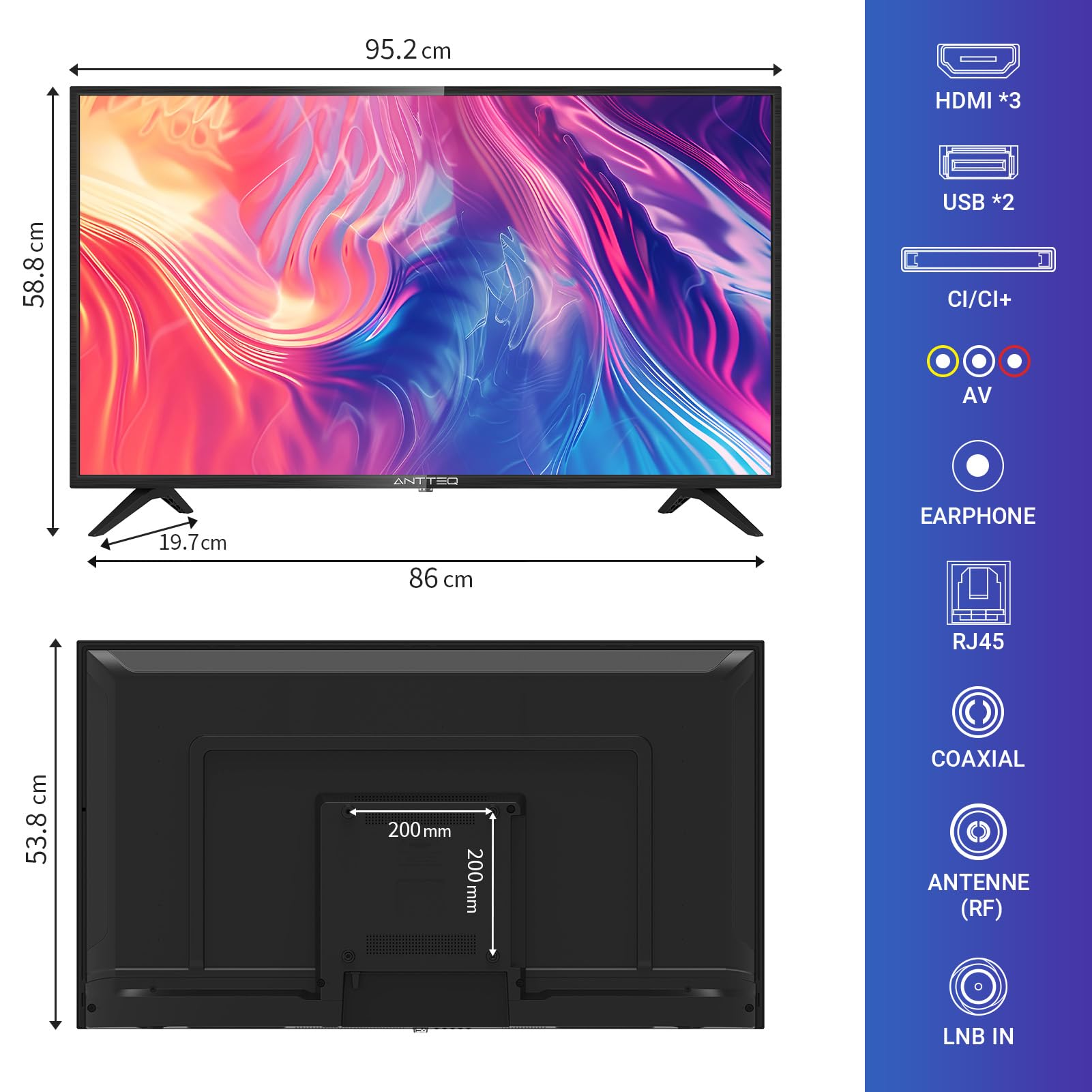 Antteq G42 Smart TV 42 Pollici Full HD Google TV - Assistente Google, Chromecast, HDR10, Dolby Audio,Triplo Tuner DVB-T2/C/S2, 3× HDMI, PVR USB, Wi-Fi