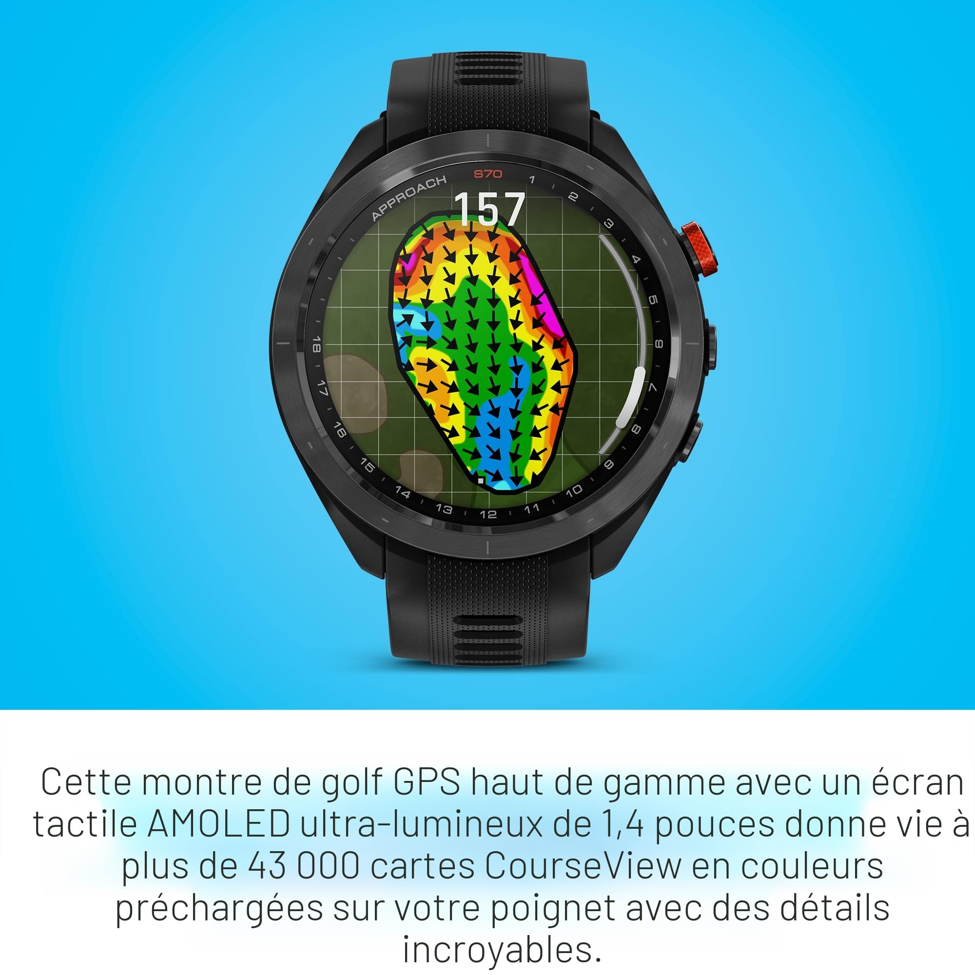 Garmin Approach S70 Montre de golf GPS de qualité supérieure Noir 47 mm