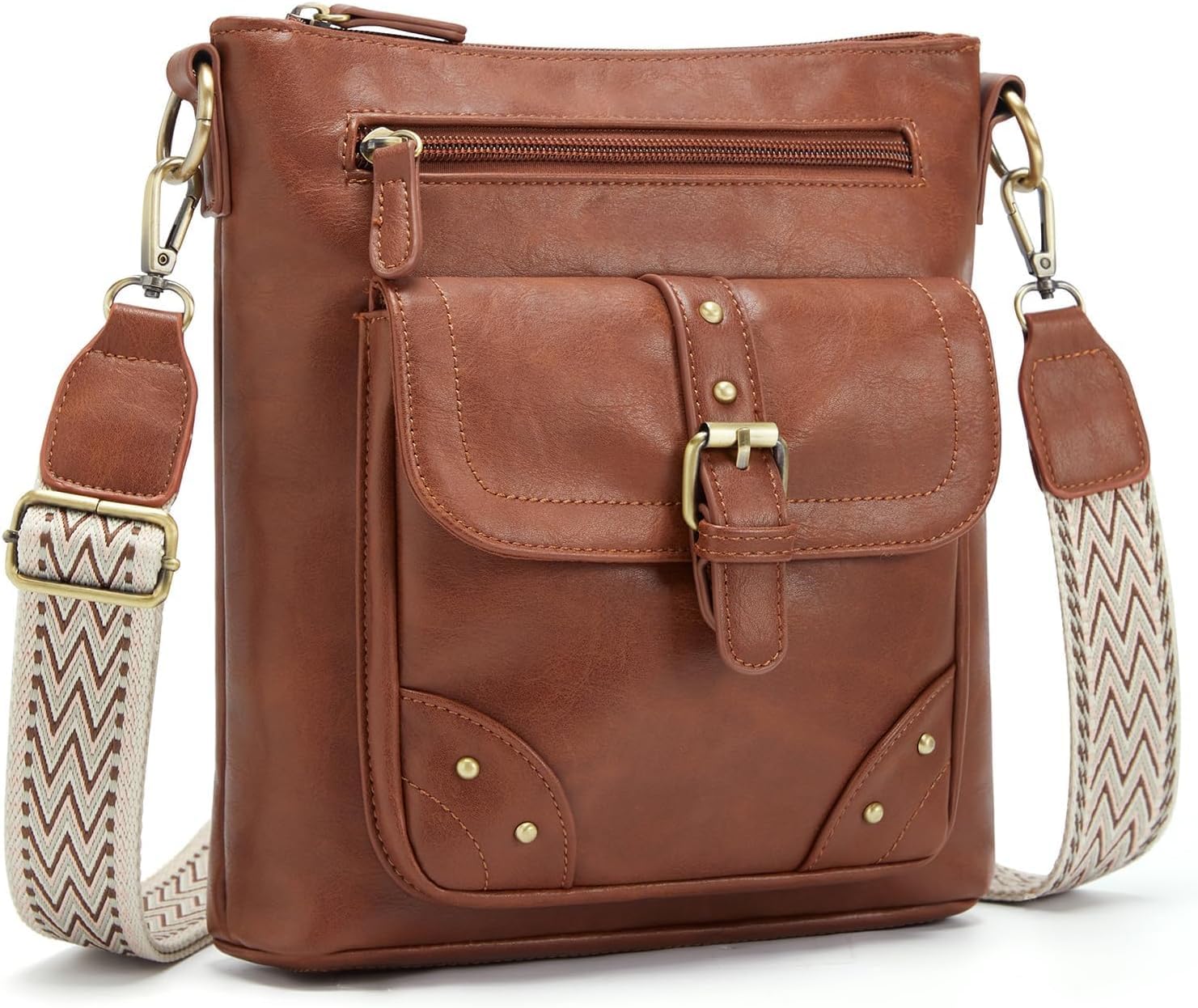 Multi-Pocket Genuine Leather Crossbody Bag for Women with Adjustable Shoulder Strap