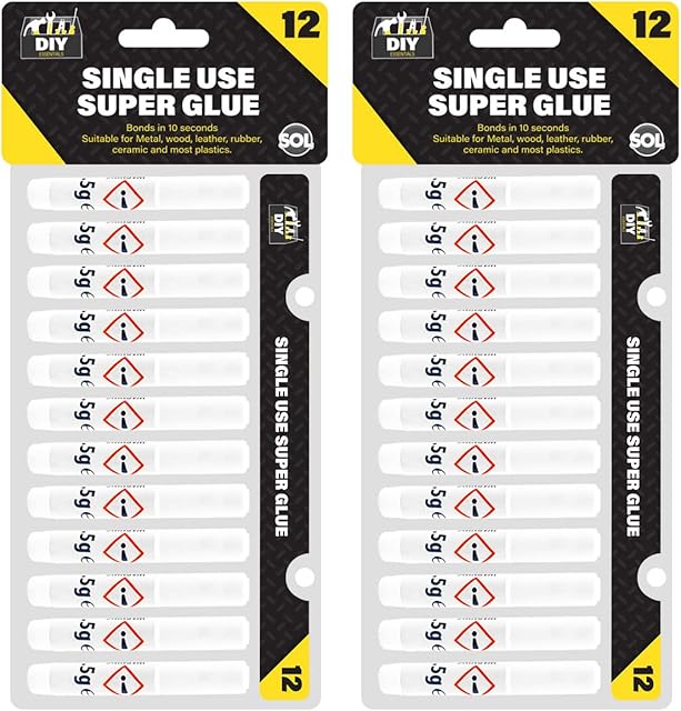 24pk Single Use Super Glue All Purpose | 1.5g Dries in Just 10 Seconds | Instant Superglue General Strong | Super Glue for Plastic Glue Strong Glue Superglue for Plastic, Super Glue for Wood and Metal