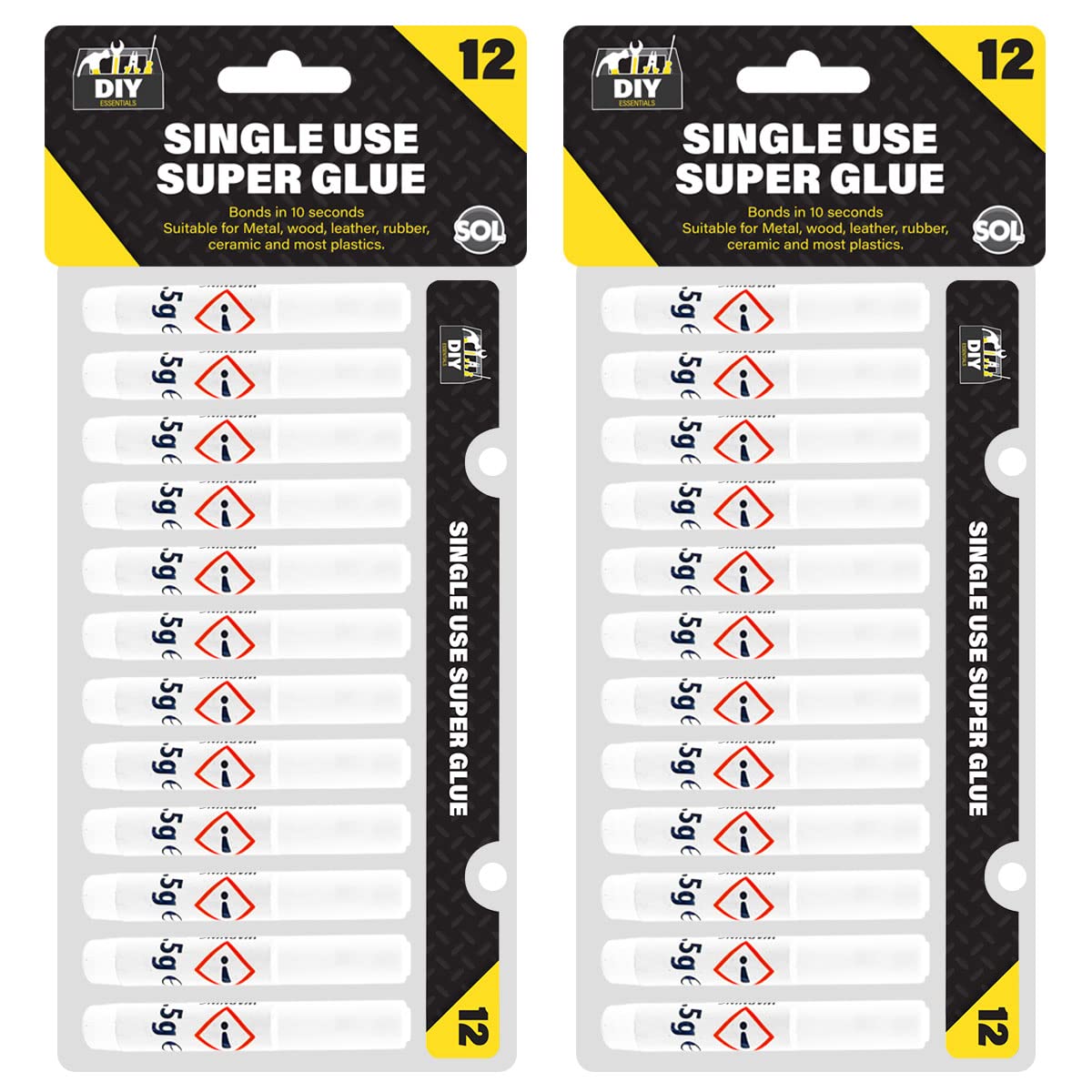 SOL 24pk Single Use Super Glue 1.5g - Instant Multipurpose Superglue for Plastic, Wood & Metal - Strong Adhesive for Quick Repairs & Bonding - All-Purpose Instant Glue Multipack - Amazon product rated Grade A