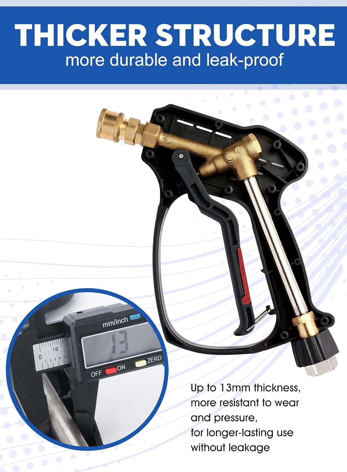 Short Pressure Washer Gun, 5000 PSI Max Swivel High Pressure Washer Extension Wand with 5 nozzles, M22 14MM Swivel Connect & M22 15MM, Car Wash Kit Power Washer Gun for Cars, Driveway, Yard, Fence