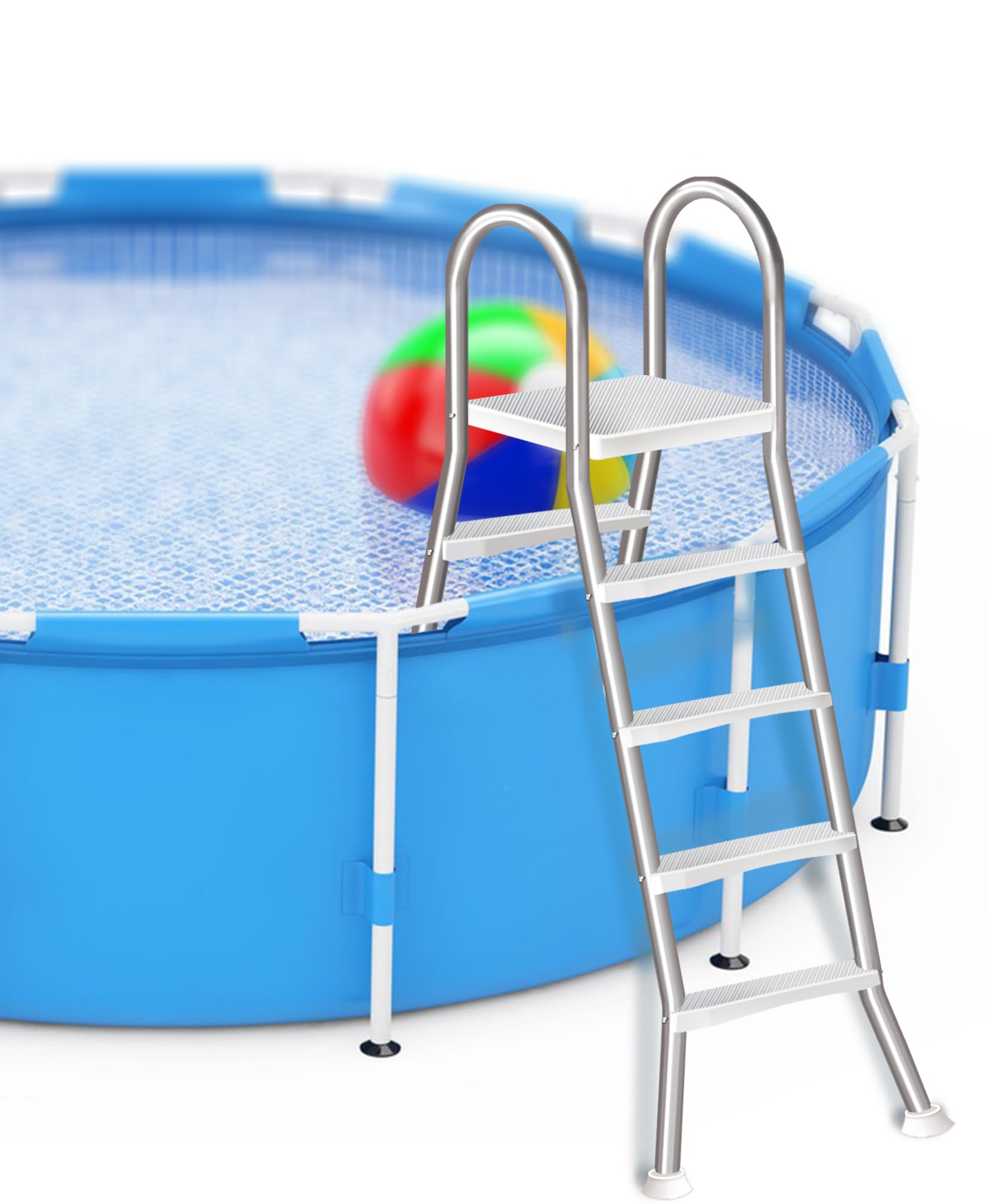 Scala per Piscina Fuori Terra da 135 cm, Gradini a Forma di A in Acciaio Inossidabile 304 con Piattaforma per Tuffi, Bifacciale e Resistente alla Ruggine,135cm