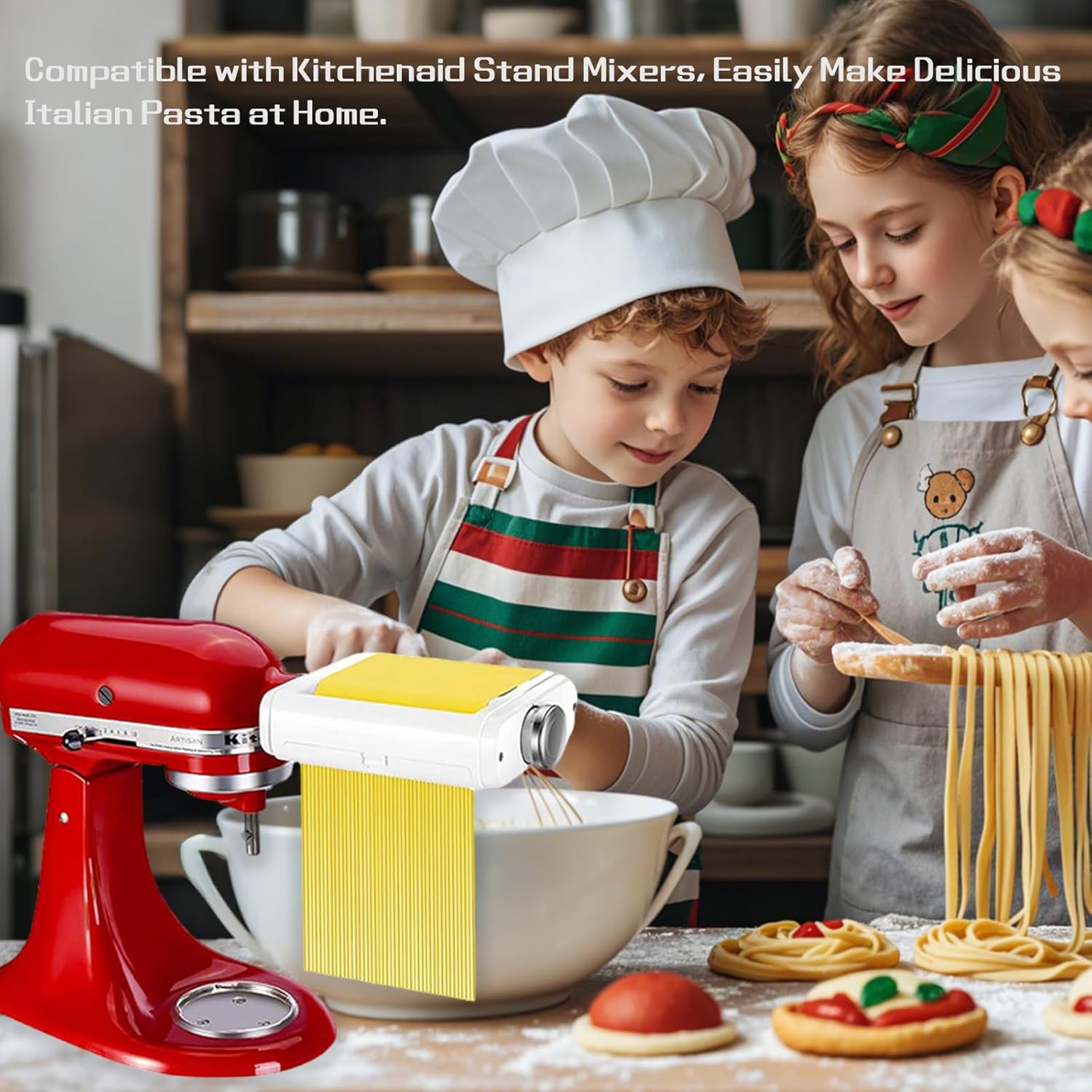 NCONCO Pasta Maker Attachment for KitchenAid Stand Mixers, 8 Thickness Settings 3-in-1 Pasta Maker Attachment Including Pasta Roller Spaghetti and Fettuccine Cutter for Homemade Pasta