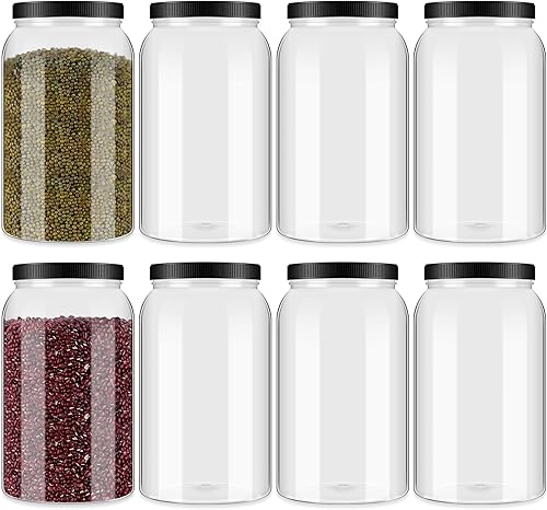 Miniatura 7 de Dandat 8 tarros de plástico transparente de 1 galón herméticos para despensa, boca grande, recipiente cilíndrico de plástico de 1 galón con tapa