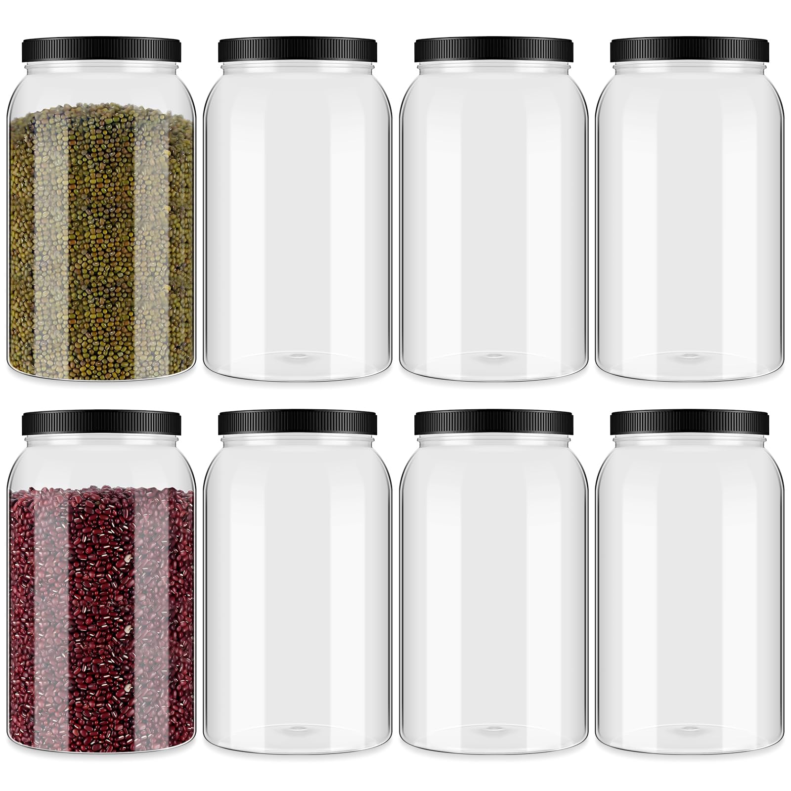Dandat 8 barattoli in plastica trasparente da 3,5 litri, ermetici, con bocca grande, contenitori cilindrici in plastica con coperchio, per caramelle, burro, miele, zucchero, biscotti, artigianato