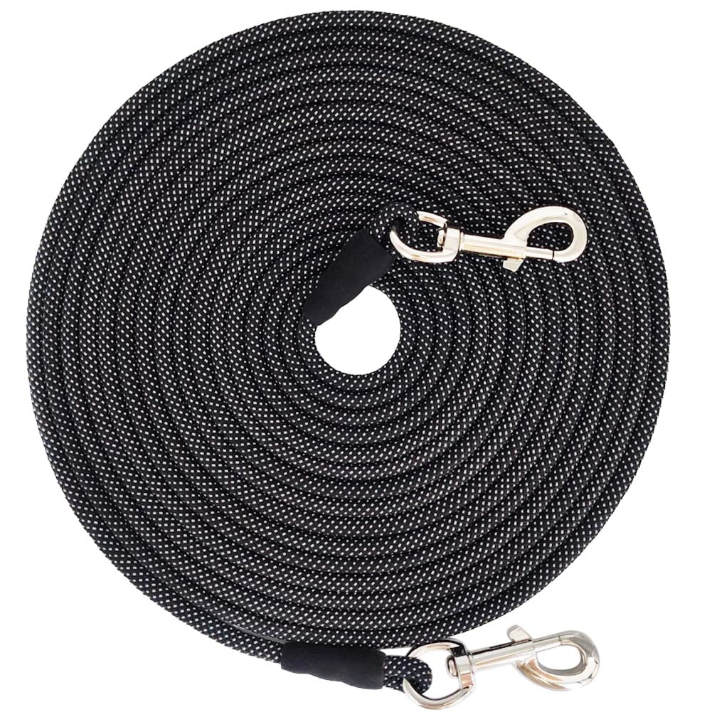 MayPawReflective Dog Tie Out Rope, 1/4" by 4 m, 6 m, 8 m, 10 m, 12 m, 15 m, 18 m, 23 m, 30 m Long Tether for Yard Outdoor Medium Small Dogs Puppy Training Lead (20 ft x 1/4", Black)