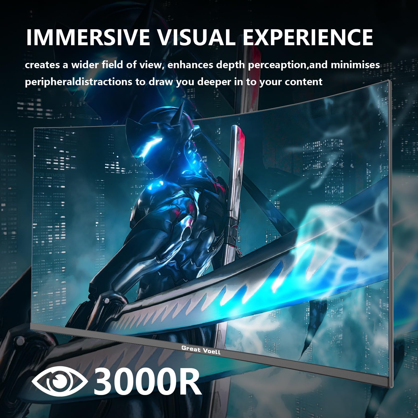 Great voell Ecran PC Gamer Incurvé 24 Pouces, 180 Hz, HDR10 (Full HD 1080P, 1920 x 1080), AMD FreeSync, Montage VESA, Couleur Noir