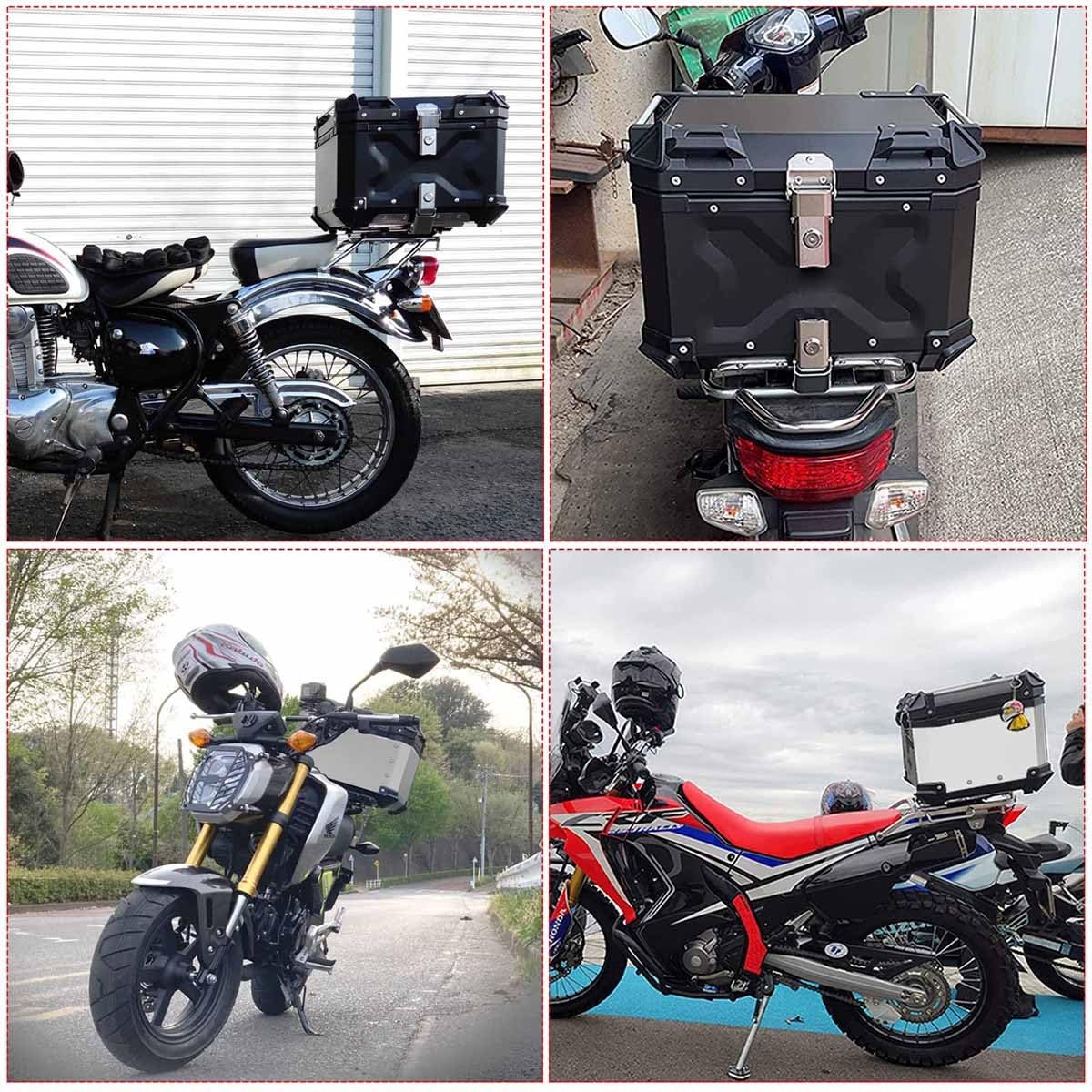 Skrzynia motocyklowa, walizka motocyklowa 55L 65L Uniwersalna walizka motocyklowa Tour Bagaż Aluminiowy wodoodporny bagażnik Motocyklowy z płytą podstawy wspornika