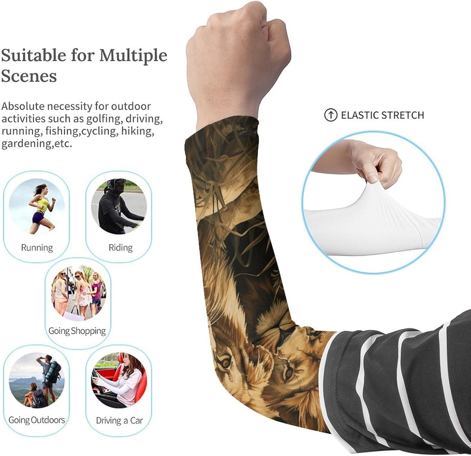 Two Lions Arm Sleeves for Men Women Sun Protection Sleeves Cooling Compression Arm Covers for Sport