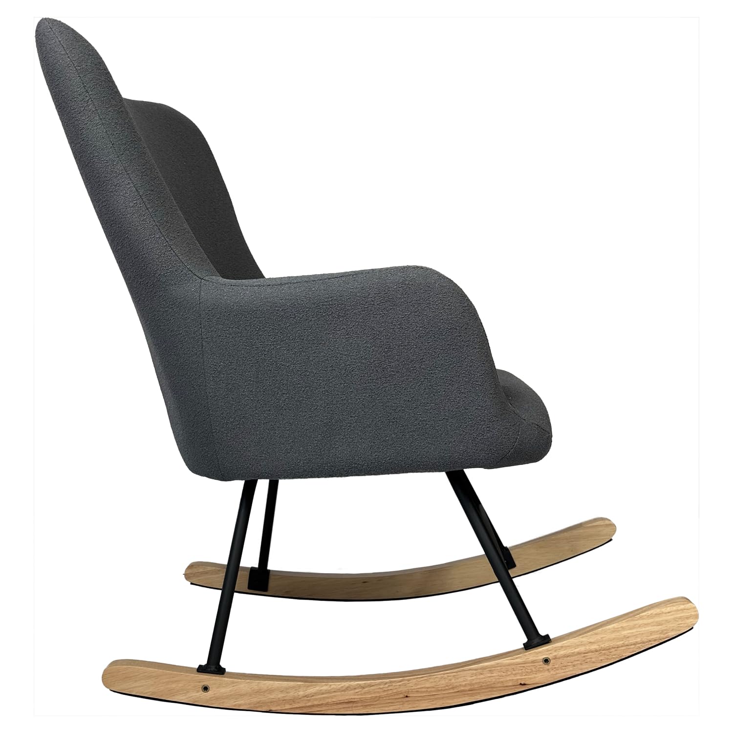 Happy Garden Fauteuil à Bascule Kaira, Rocking Chair, Tissu Boucle Gris, Structure en métal et piètement en Bois d'hévéa,