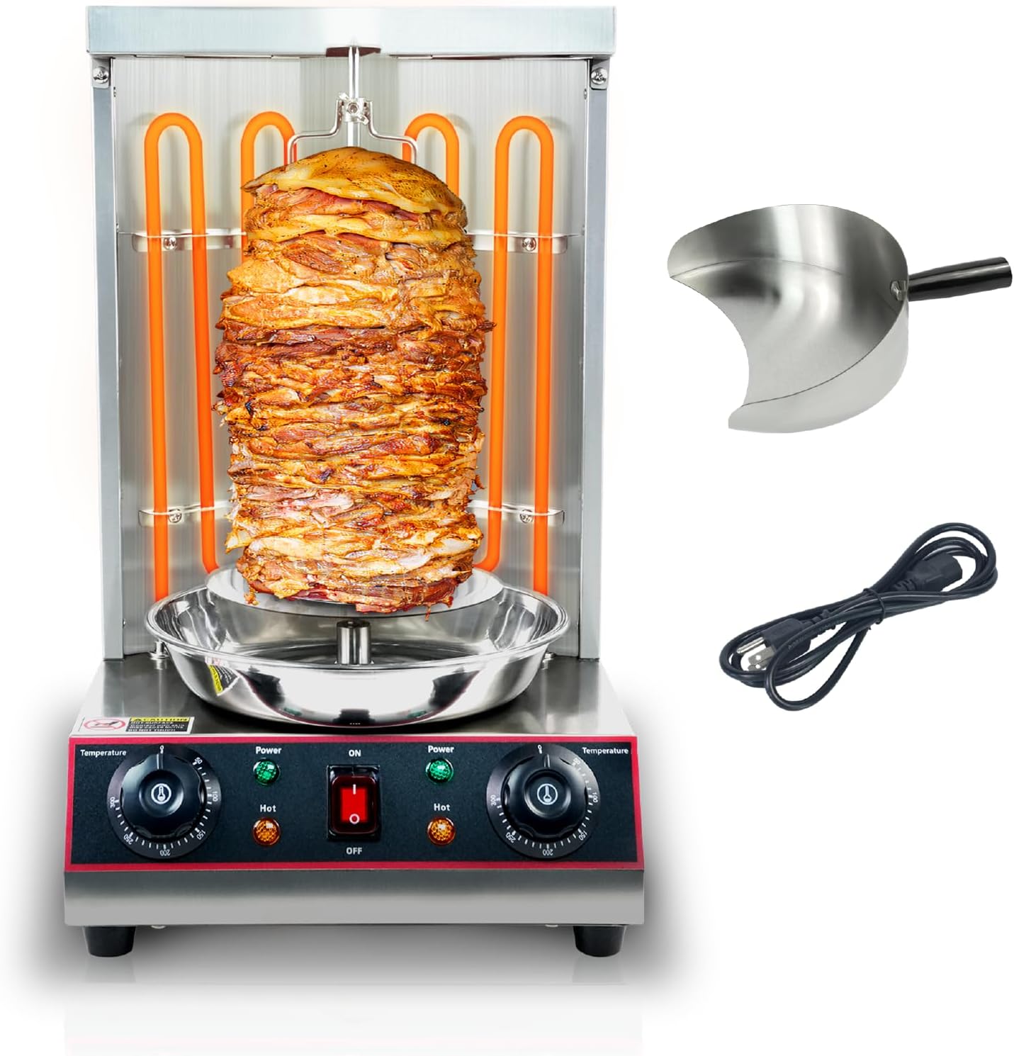 Electric Shawarma Grill Machine Vertical Chicken Rotisserie with 2 Burners, Stainless Steel Rotating Grill Doner Kebab 122°F - 572°F Temp, 110V