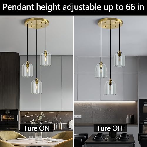Miniatura 7 de Modernas luces colgantes doradas para isla de cocina, lámpara de techo de cristal para interiores, lámparas colgantes para comedor, cocina, sala de