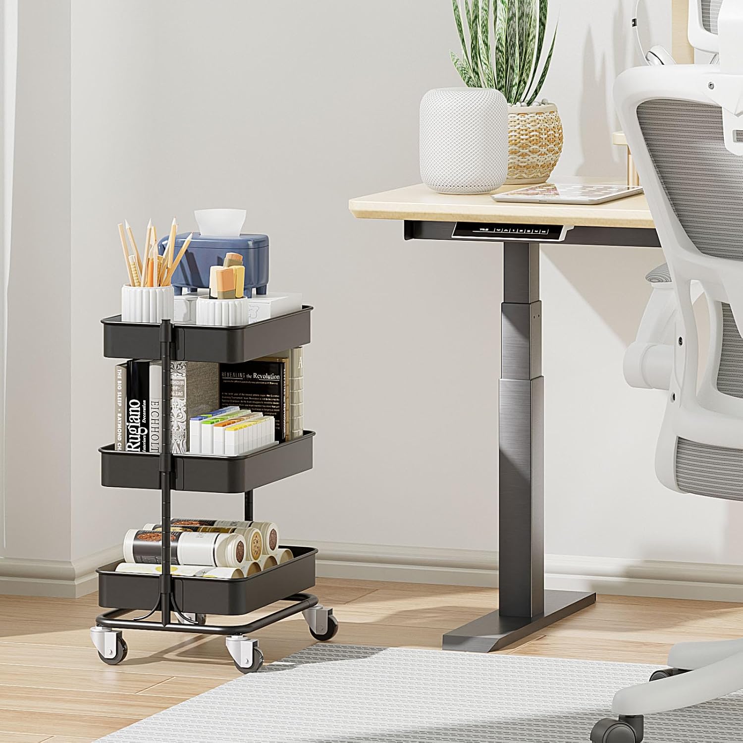 3 Tier Modern Metal Rolling Tool Cart with Silent Casters, 15.35x11.81x23.74 inch Heavy Duty Organization Truck Trolley Organizer for Office, Living Room, Kitchen, (Black)