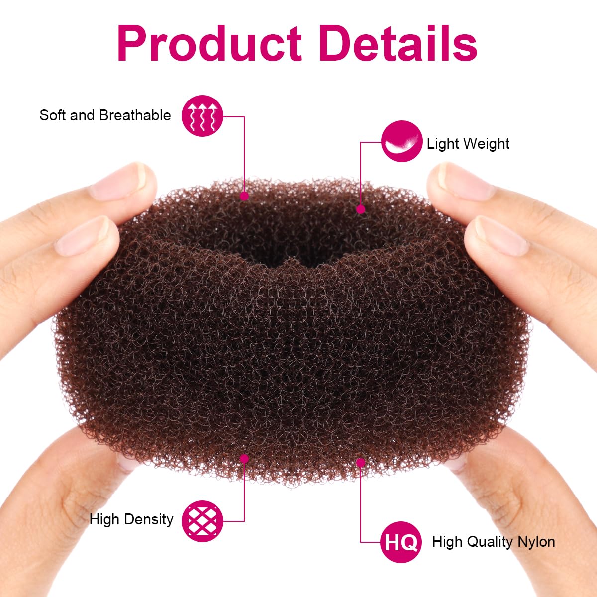 URAQT Ciambelle per Chignon, 4 Pz Chignon Facile per Capelli e 30 Clip a Forma di U, Chignon a Ciambella per Bambine e Donne, Magic Hair Bun Maker per Acconciature Chignon, 6+8+10+12cm(Marrone)