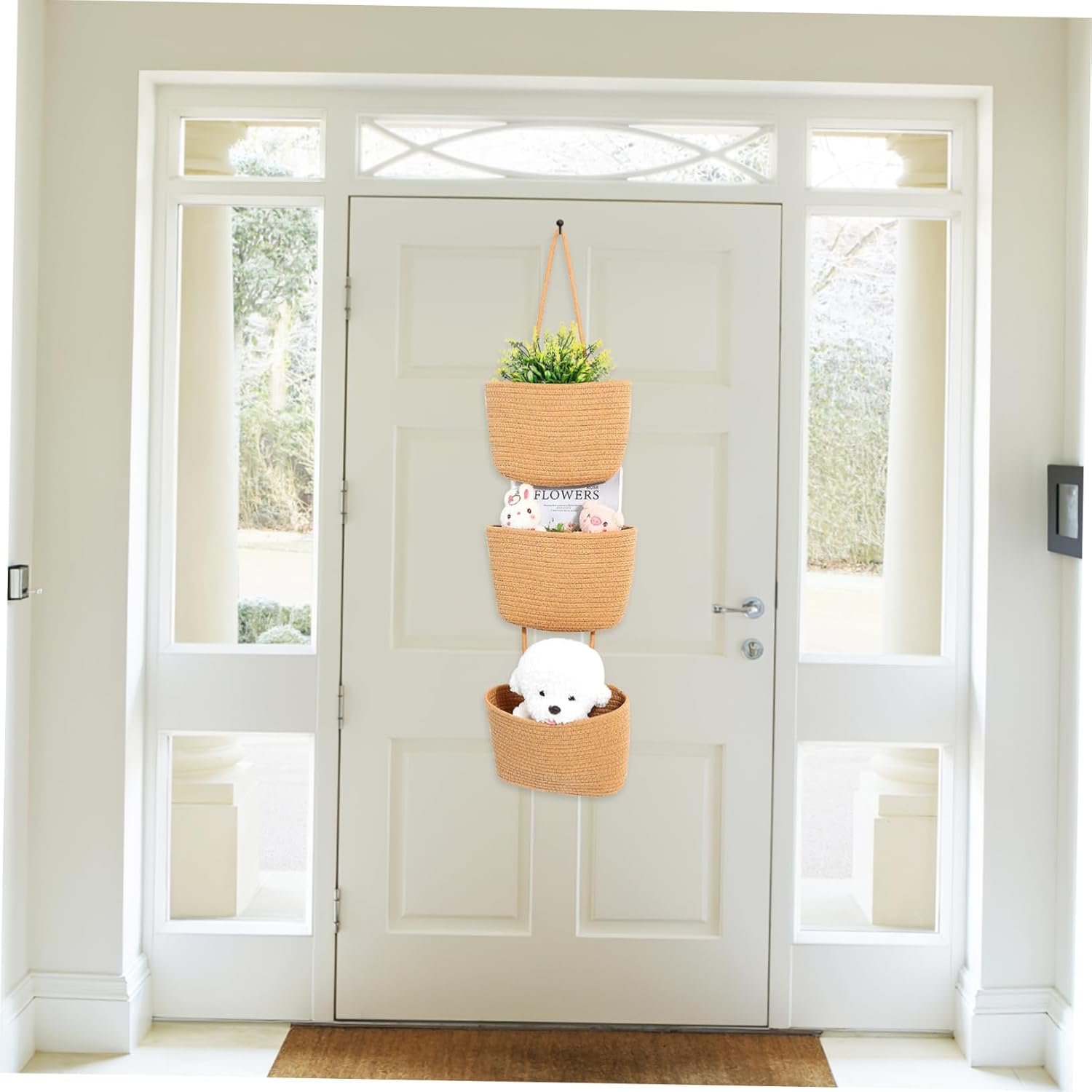 Hanging Door Basket Storage Sturdy Rope Wall Organizer Space Saving Hanging Baskets for Kitchen Bathroom Nursery Decor Multi Design