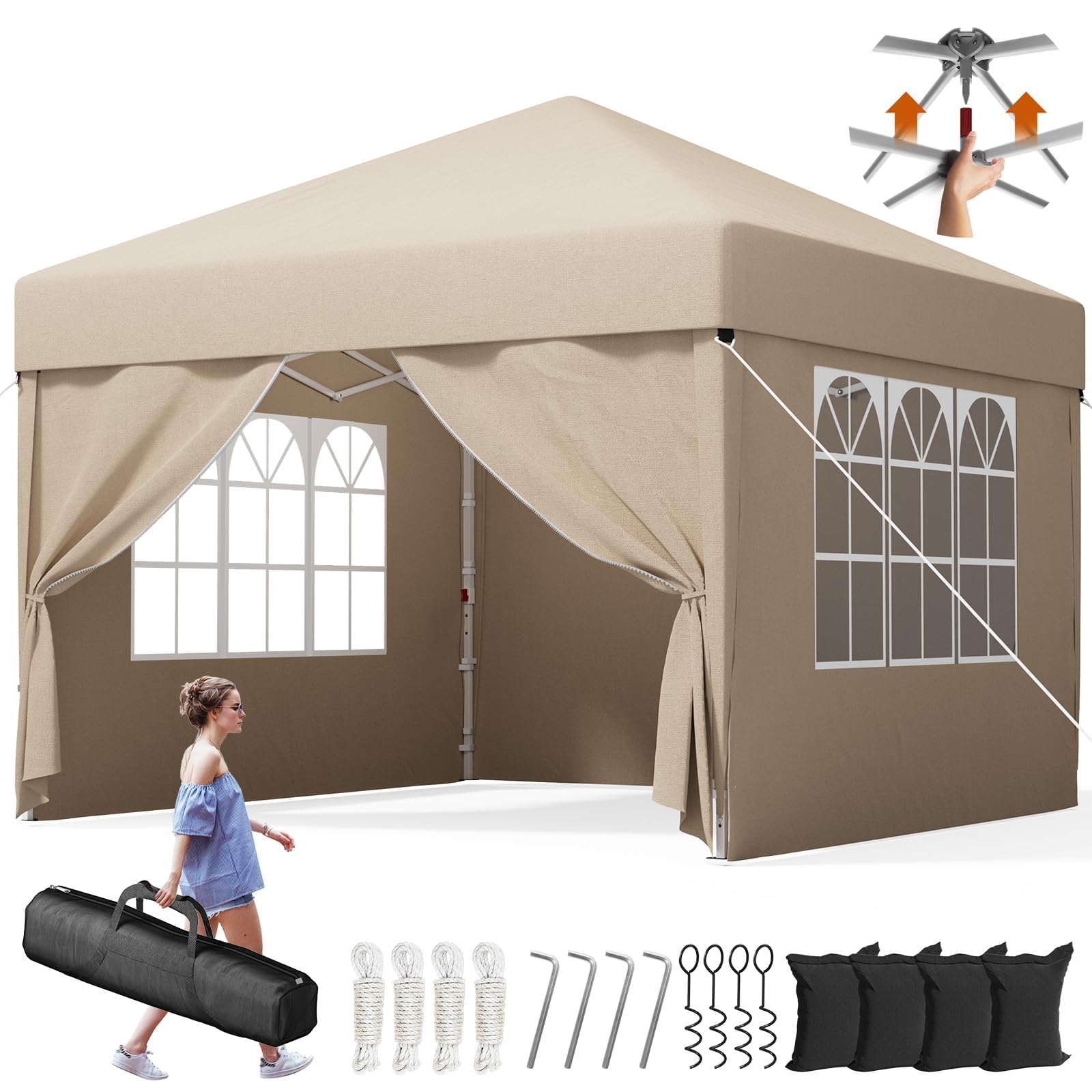 Devoko Gazebo Impermeable Plegable 3x3m,Gazebo con Laterales Que Incluye 4 Paredes extraíbles,Carpa Plegable Profesional con 3 Alturas Ajustables, protección UV 50+ para Jardines,Patios y acampadas