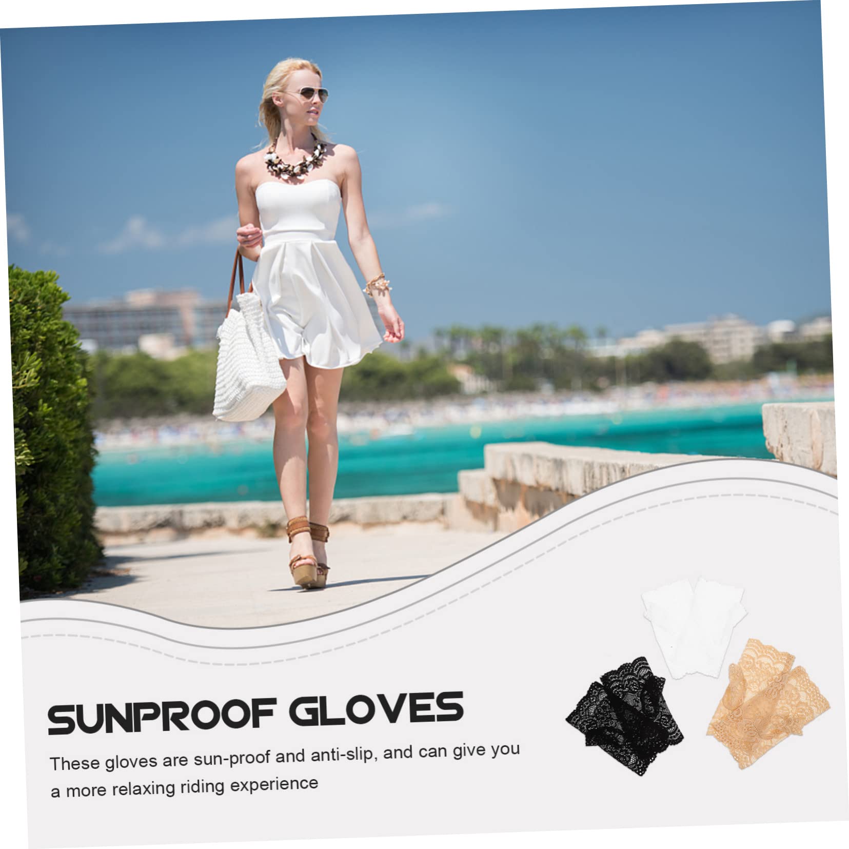 Beavorty Guantes De Protección Solar con Encaje para Mujeres De Mangas para Actividades Al Aire