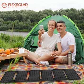 FlexSolar 40W and 20W Foldable Solar Panel Charger with USB-C and USB-A Outputs for Phones, Power Banks, Tablets - Waterproof for Camping, Hiking, Backpacking