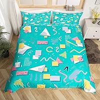Vista 10 de Juego de funda de edredón estilo Memphis, tamaño matrimonial, diseño abstracto colorido con puntos funky para niños y niñas, funda de edredón
