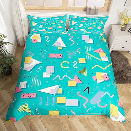 Miniatura 10 de Juego de funda de edredón estilo Memphis, tamaño matrimonial, diseño abstracto colorido con puntos funky para niños y niñas, funda de edredón