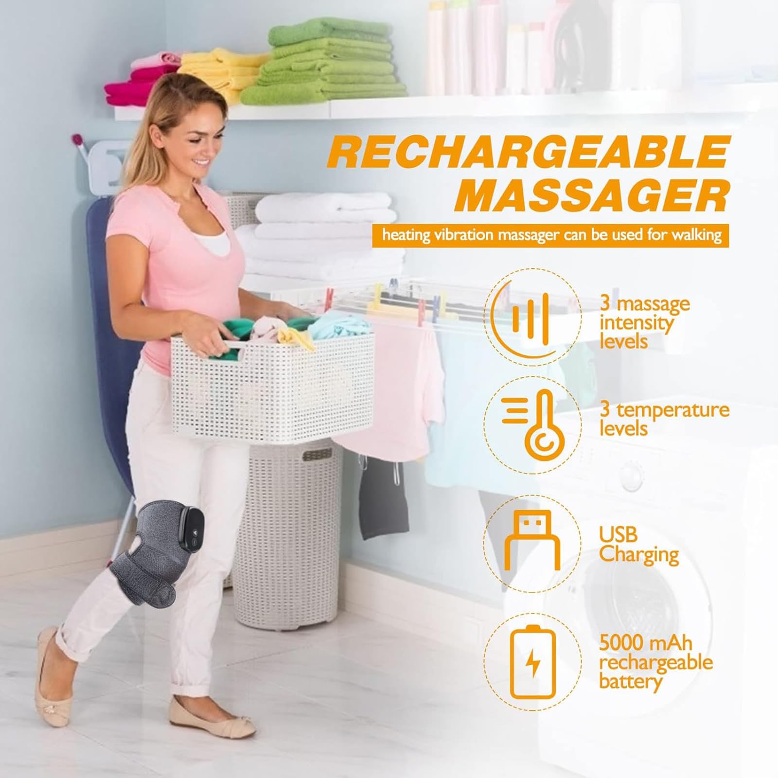 Knie Massage, Revolutionäre 4-In-1 Knee Massager, Kniemassagegerät mit Heizfunktion, Knie-Schulter-Ellbogen-Heizkissen mit Touchscreen-Steuerung, 3 Einstellbare Intensität und Temperatur