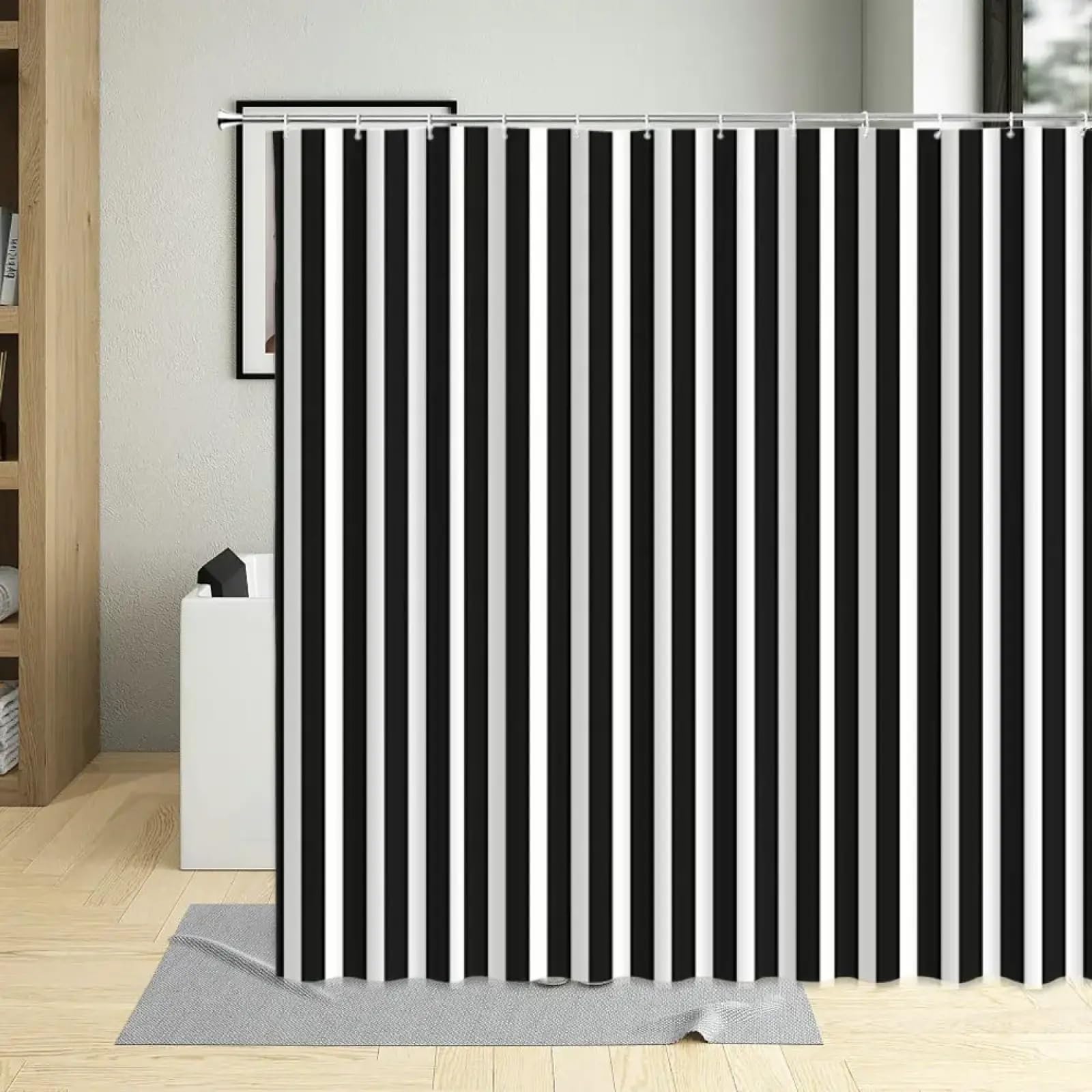 Rideaux de douche polyester rayures noires et blanches 214x183cm
