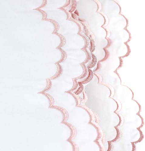 Miniatura 4 de Melange Home - Juego de sábanas de algodón percal doble festoneado bordado, color rosa sobre blanco