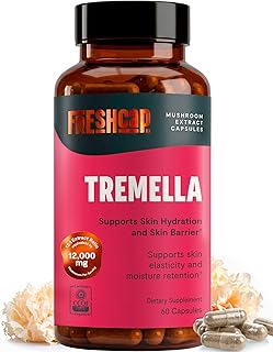 FreshCap Mushrooms Premium Organic Tremella Supplement Capsules - 12:1 Fruiting Body Extract with 40% Beta-Glucans - 3rd-Party Tested - Helps Retain Moisture and Supports Radiant Skin (60 Capsules)
