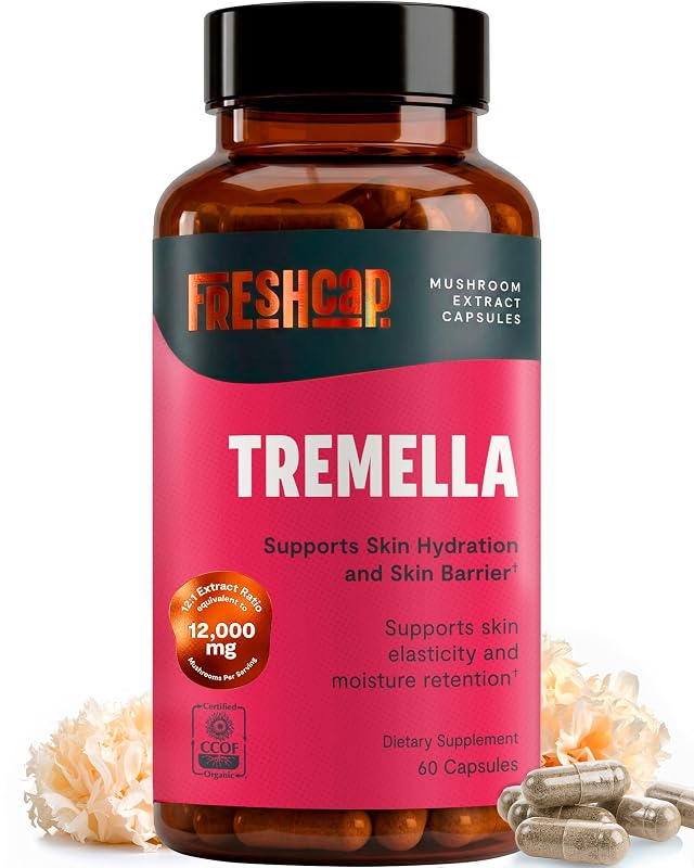 FreshCap Mushrooms Suplemento de Tremella Orgânica, Extrato 12:1, 40% de beta-glucanas, 60 cápsulas