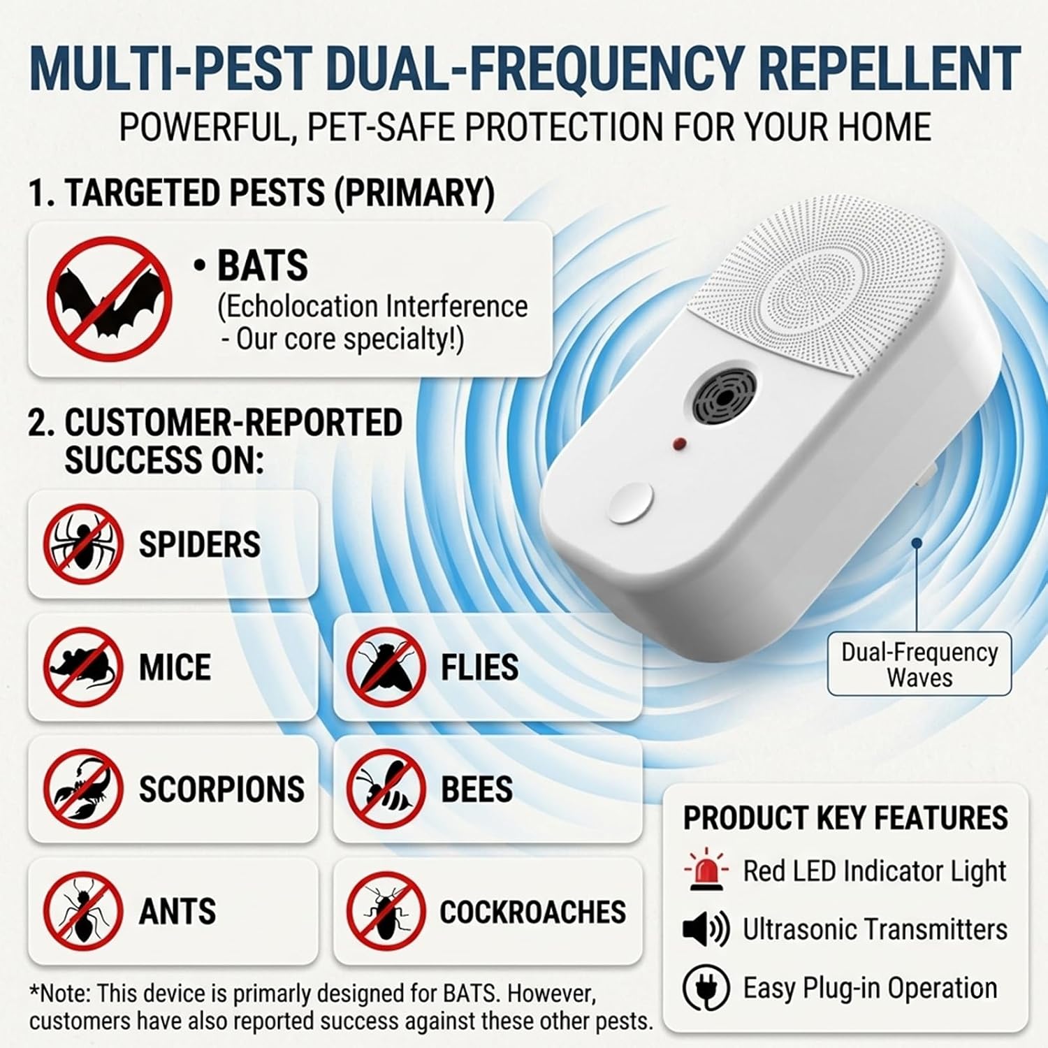 2026 Upgraded Ultrasonic Bat Repellent for Attic, 4 Pack | Plug in Bat Deterrent System for Indoor & Outdoor Use,Safe Bat Repellent Deterrent Devices to Keep Bats Away from Home,Roof