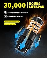 Vista 3 de Bombillas LED 3156 3157 3057 4157 T25 amarillo ámbar, 60 chips SMD súper brillantes para coche camión, luz de marcha atrás, luz trasera de señal