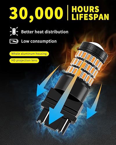 Miniatura 3 de Bombillas LED 3156 3157 3057 4157 T25 amarillo ámbar, 60 chips SMD súper brillantes para coche camión, luz de marcha atrás, luz trasera de señal de