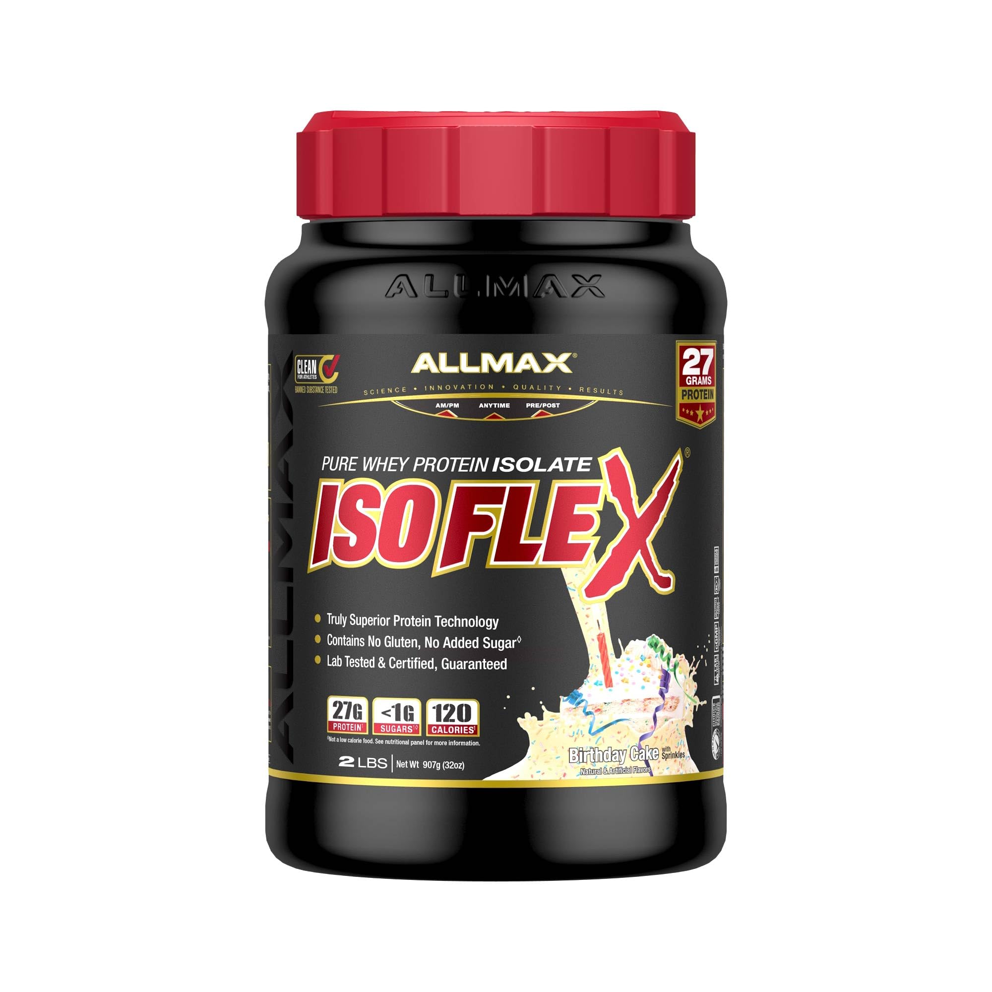 Isoflex 100% Ultra-Pure Whey Protein Isolate, Birthday Cake, 2 lbs