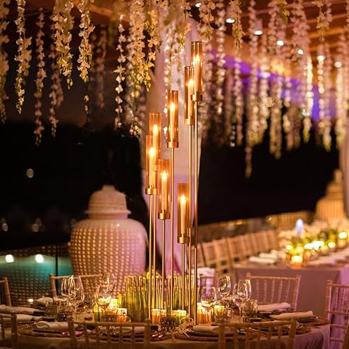 Miniatura 9 de 4 Juegos de Candelabros de Piso Altos de 7 Brazos para Centros de Mesa para Bodas, Portavelas de Metal de 48" de Alto con Pantalla de Acrílico para