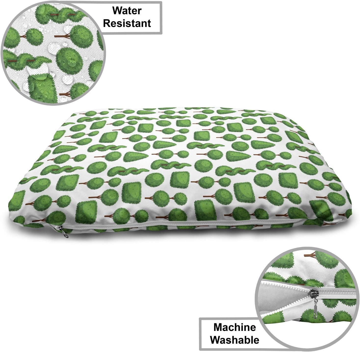 review Lunarable Botany Pet Bed, Continuous Pattern of Digital Drawn Boxwood Topiary Garden Plants, Chew Resistant Pad for Dogs and Cats Cushion with Removable Cover, 24