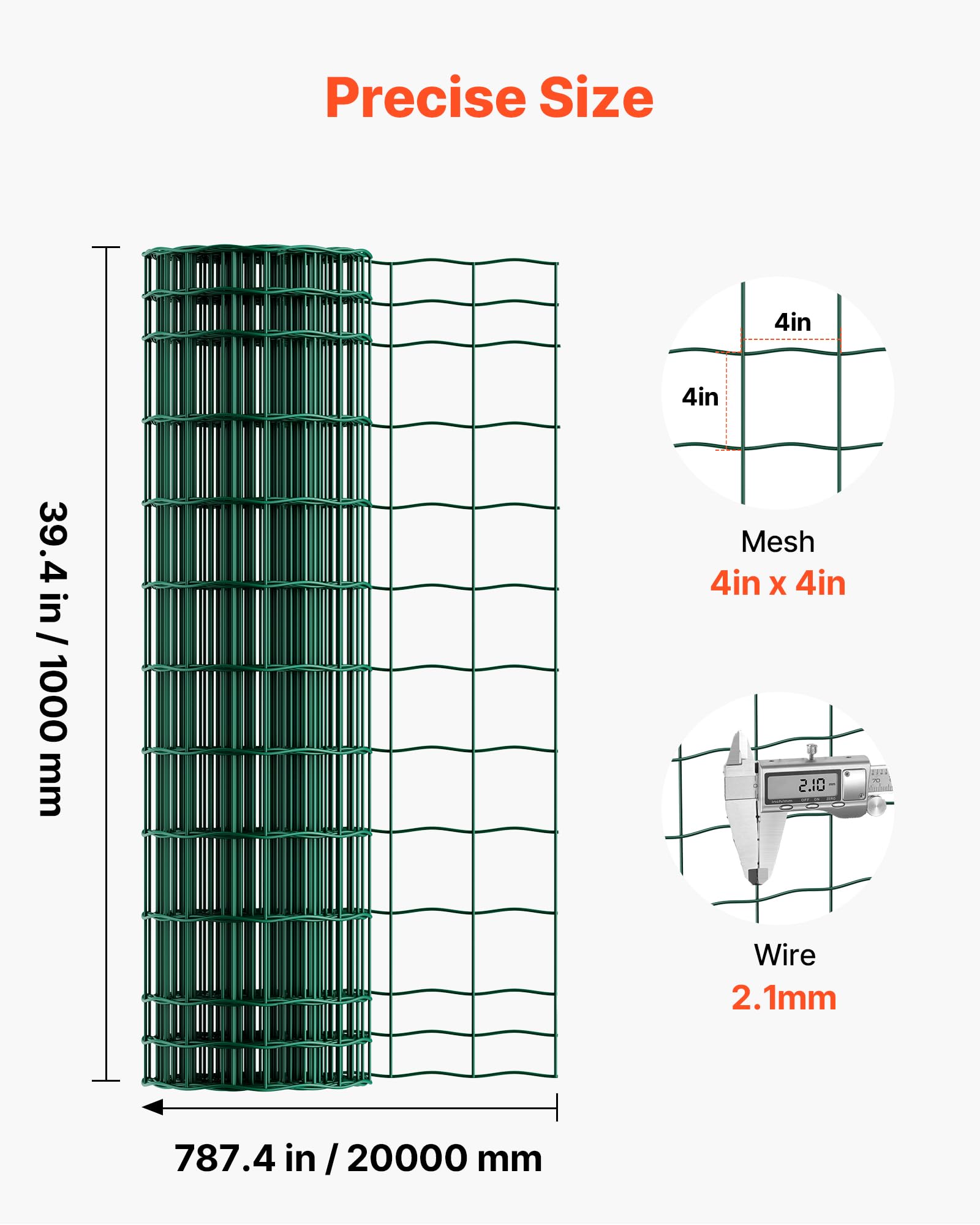 VEVOR Grillage Métallique Vert Maille 10 x 10 cm Rouleau Grillage Clôture à Mouton Soudé 1 x 20 m Fil en Fer Galvanisé Revêtement Vinyle PVC Diamètre Fil 2,1 mm pour Jardin Enclos Cage Animaux Ranchs