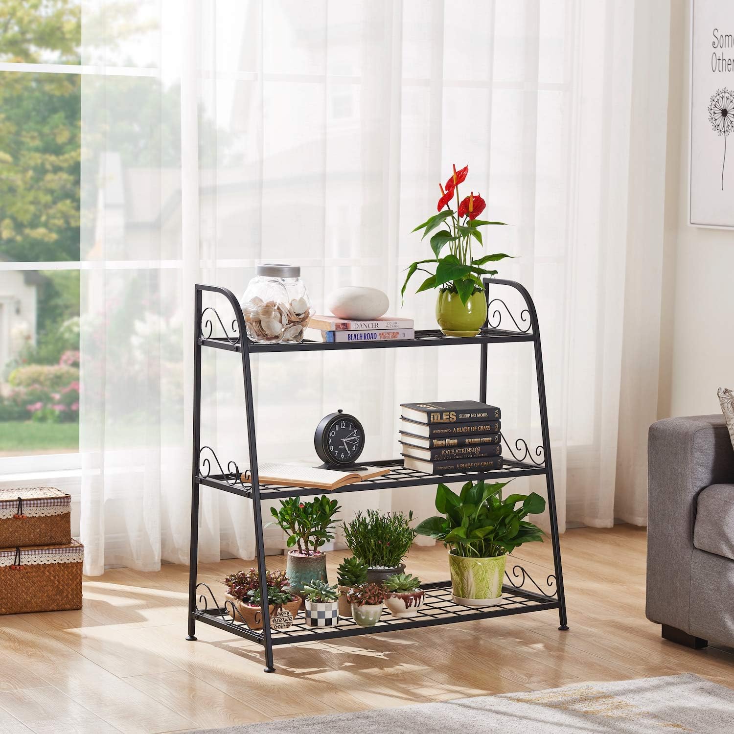 FaithLand 3-Tier Indoor/Outdoor Metal Plant Stand, Flower Pots Holder, Plant Display Rack, Stand Shelf, Shoe Organizer, Utility Storage Organizer Rack