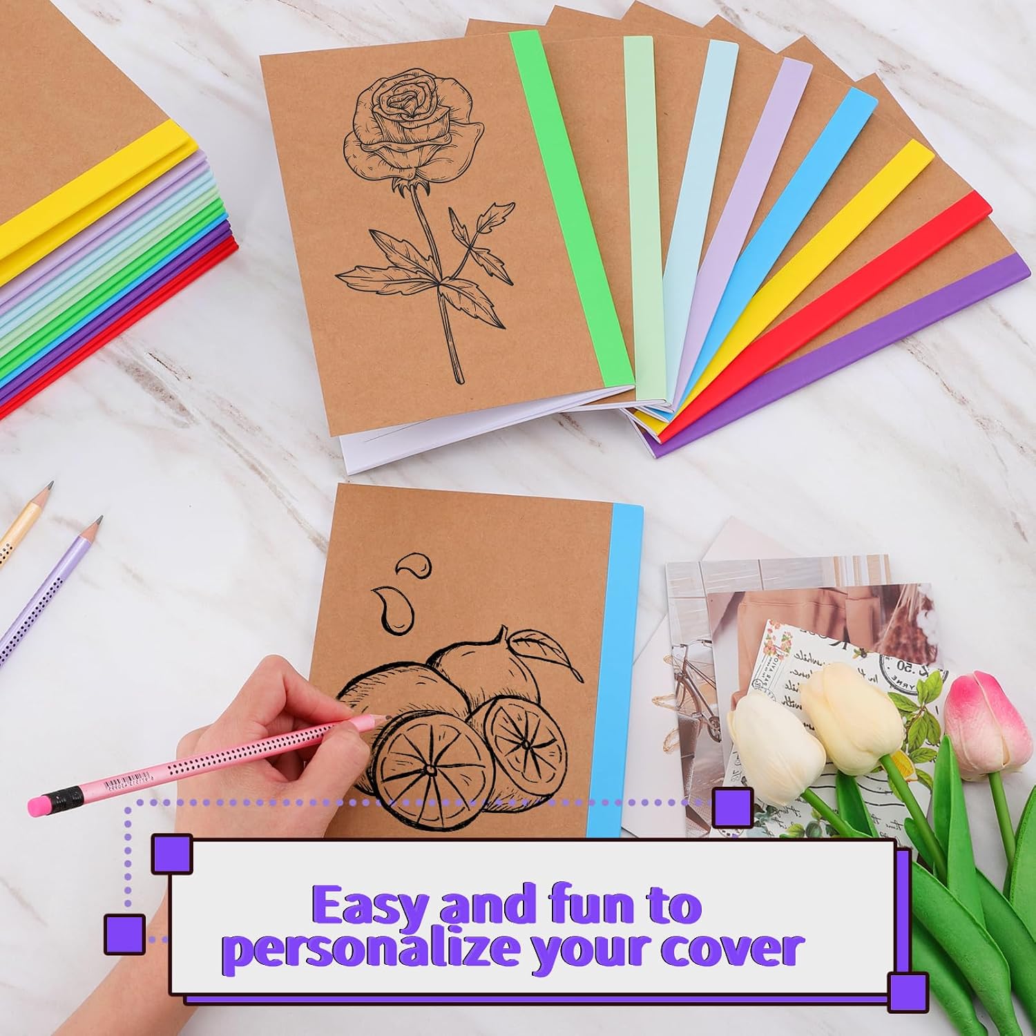 24 Pack Composition Notebooks Bulk, A5 Kraft Notebooks, 8 Colors image 4