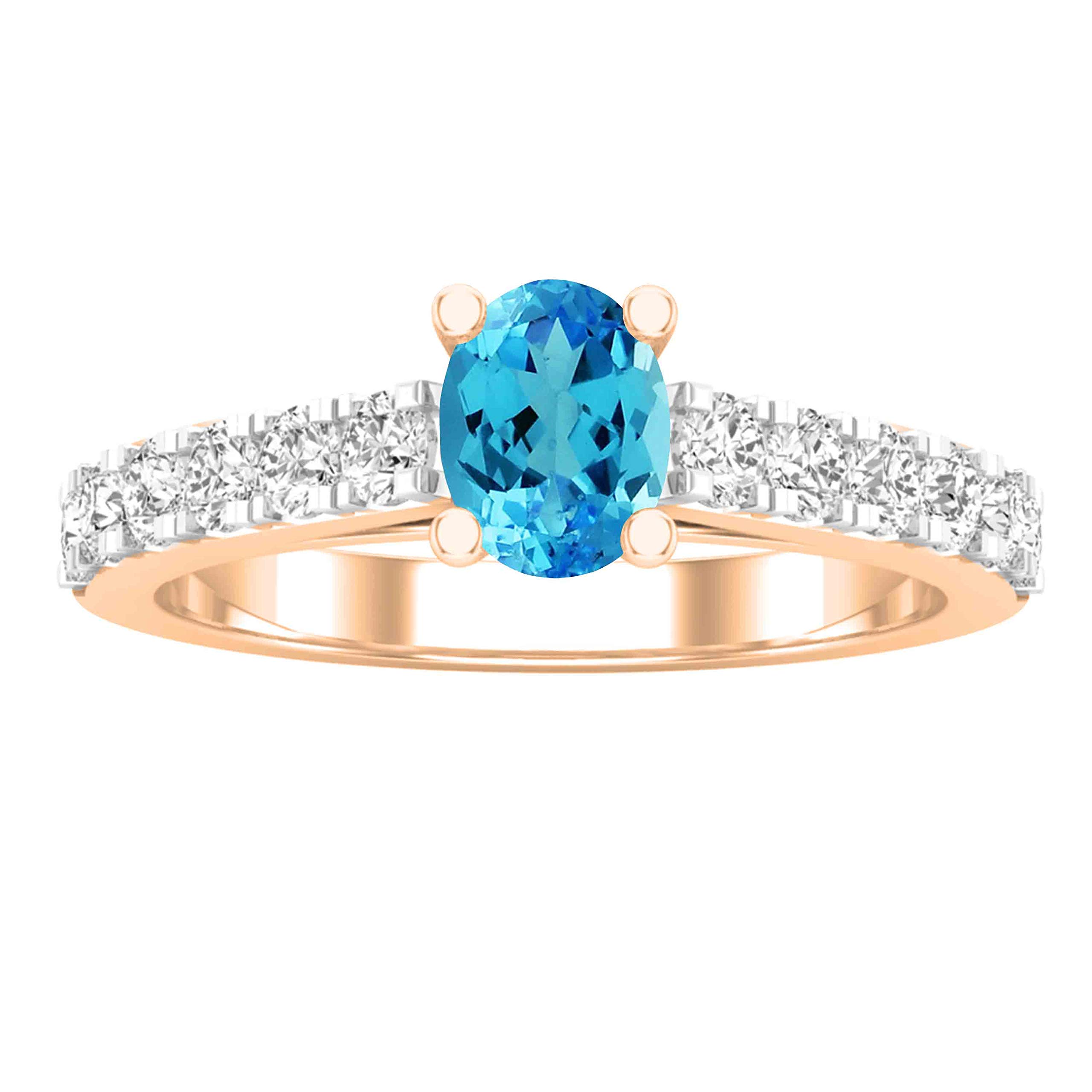 DazzlingRock Collection 10 quilates oro rosa ovalada redonda Blue IJ topacio azul diamante blanco
