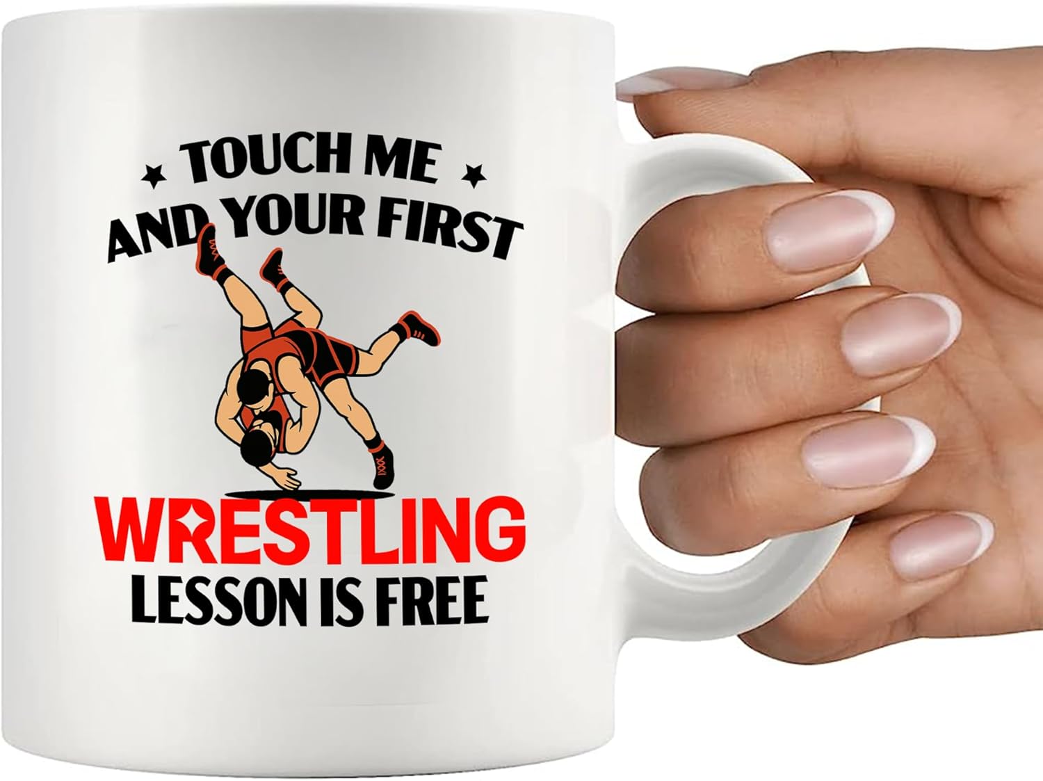 Panvola Touch Me And Your First Wrestling Lesson Is Free Wrestling Gifts Sports Wrestler Dad Husband Brother Uncle Novelty Drinkware Ceramic Mug 11 oz White - Image 7