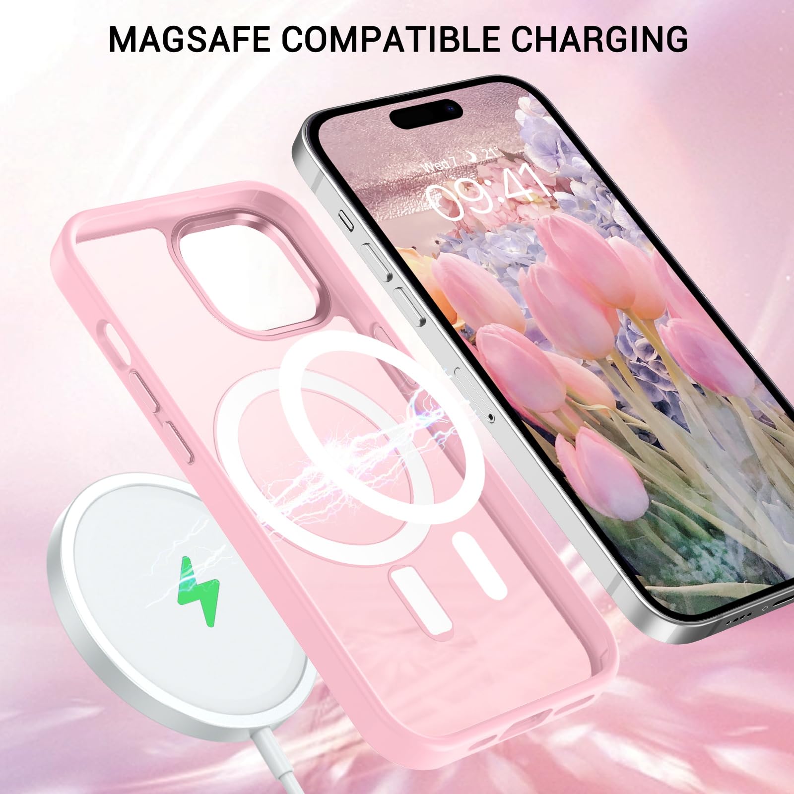 GaoBao Cover Magnetica Per IPhone 15 Plus (6,7 Pollici), Rosa Opaca, Con Retro Traslucido E Anello MagSafe, Protezione Antiurto E Antigraffio - 4