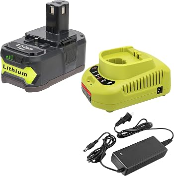18V Battery and Charger Combo for Ryobi 18 Volt Cordless Tools Battery and P118B Charger, 18V Battery Capacity Output 5.0Ah