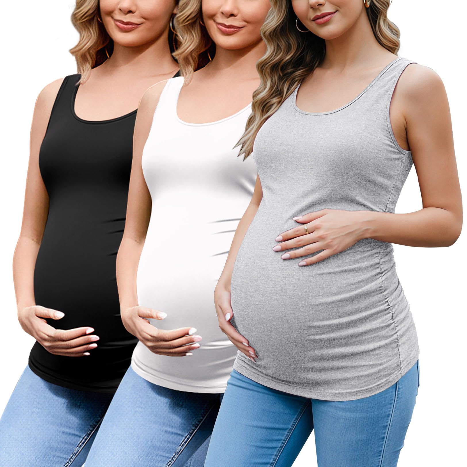 BHOME Canotte premaman da donna increspate senza maniche basic top stratificazione camicia premaman gilet gravidanza t-shirt