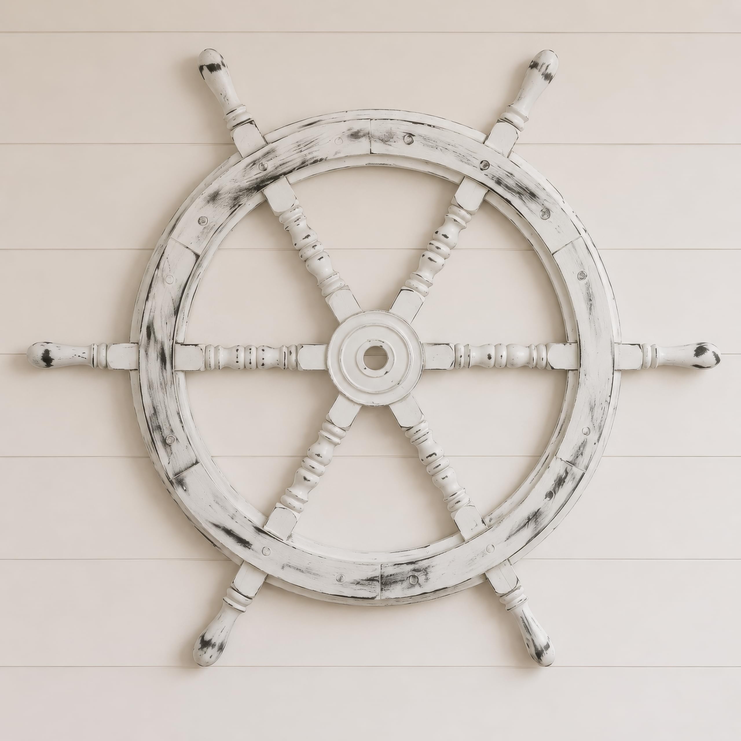 Nagina International Roue de bateau nautique en bois fabriqué à la main - Décoration murale pour la maison (24 pouces, blanc antique)